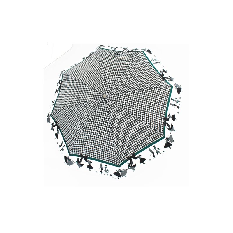 Parapluie pliant silhouettes motif pied de poule