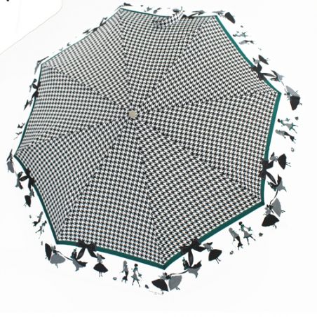 Parapluie pliant silhouettes motif pied de poule