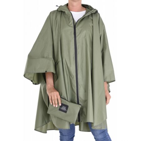 Cape de pluie vert kaki fermeture éclair