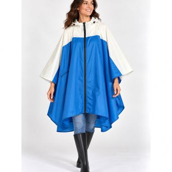 Cape de pluie bleu et ivoire fermeture éclair