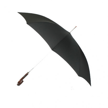 Parapluie noir et poignée bois et cuir gentleman