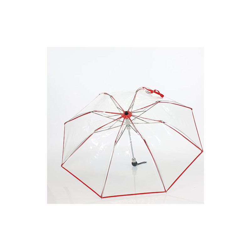 Parapluie pliant transparent liseret rouge