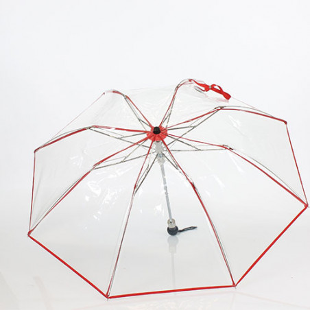 Parapluie pliant transparent liseret rouge