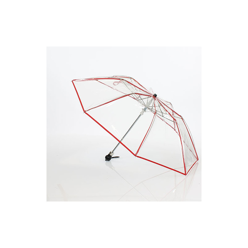 Parapluie pliant transparent liseret rouge