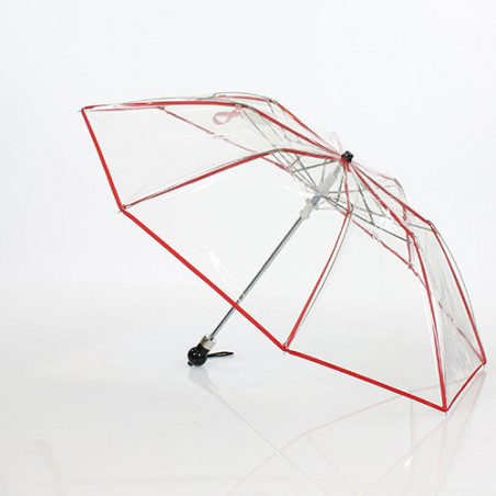 Parapluie pliant transparent liseret rouge