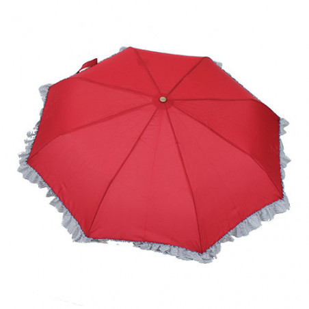 Parapluie pliant rouge à froufrous rayés marin