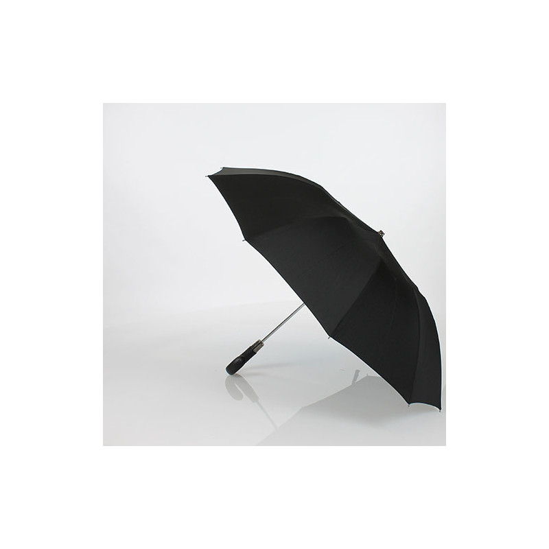 Parapluie pliant noir poignée cuir véritable