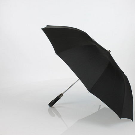 Parapluie pliant noir poignée cuir véritable