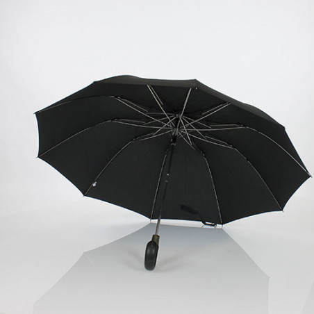 Parapluie pliant noir poignée cuir véritable