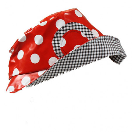 Chapeau de pluie rouge a pois blancs avec motif