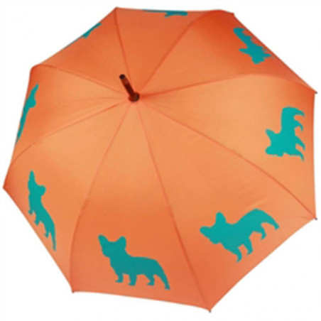 Parapluie orange motif Bulldog français