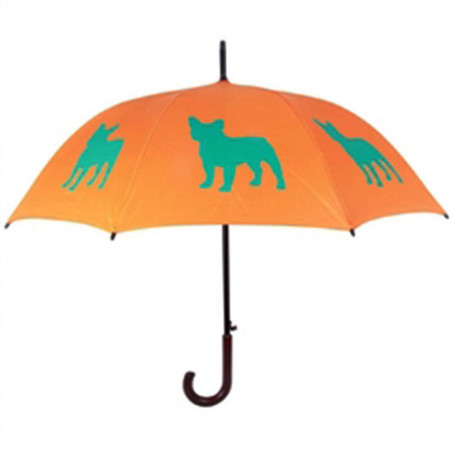 Parapluie orange motif Bulldog français