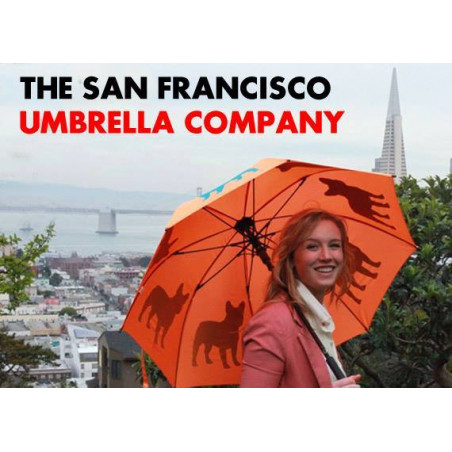 Parapluie orange motif Bulldog français