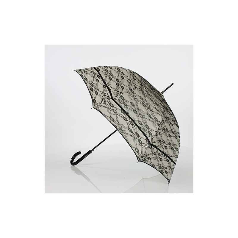 Parapluie Ferré long blanc cassé et dentelle noire