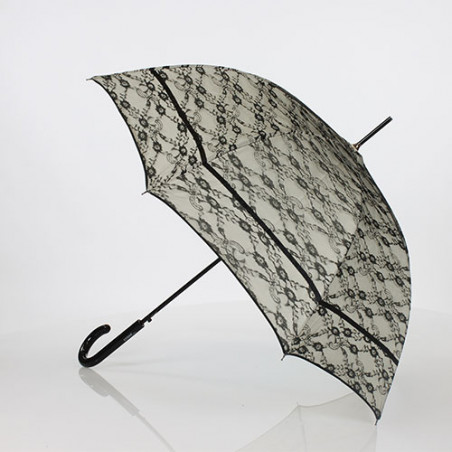 Parapluie Ferré long blanc cassé et dentelle noire