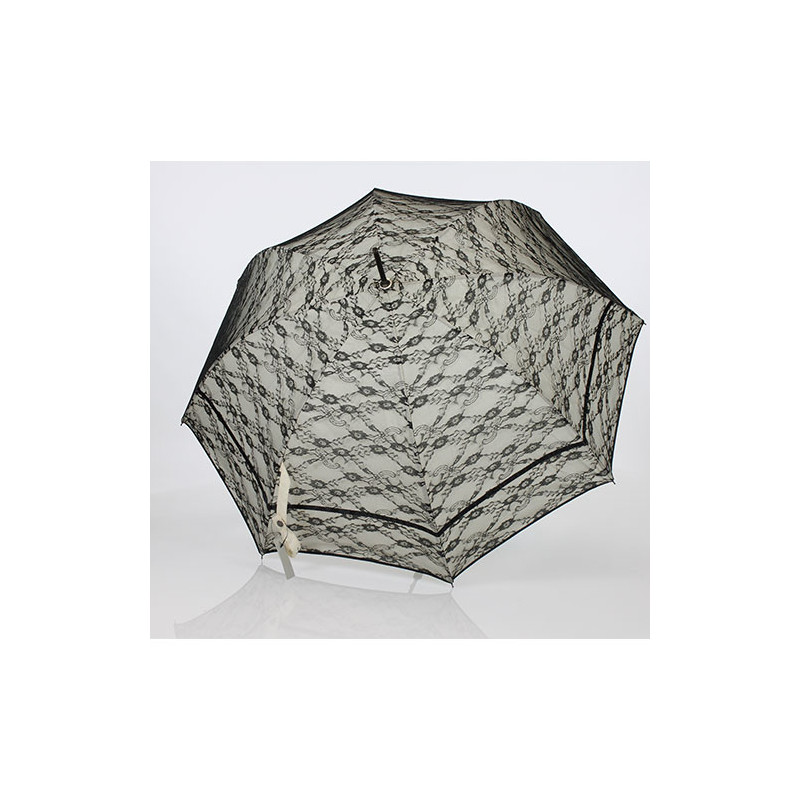 Parapluie Ferré long blanc cassé et dentelle noire