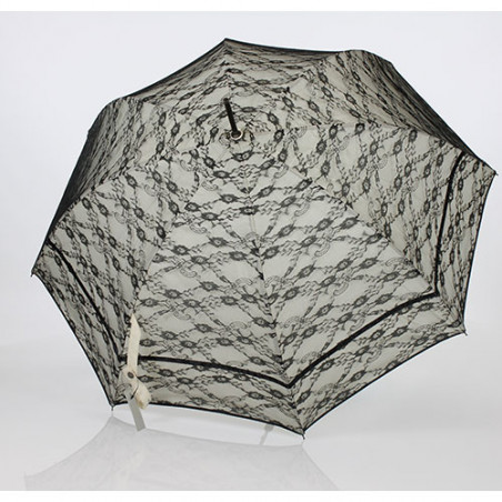 Parapluie Ferré long blanc cassé et dentelle noire