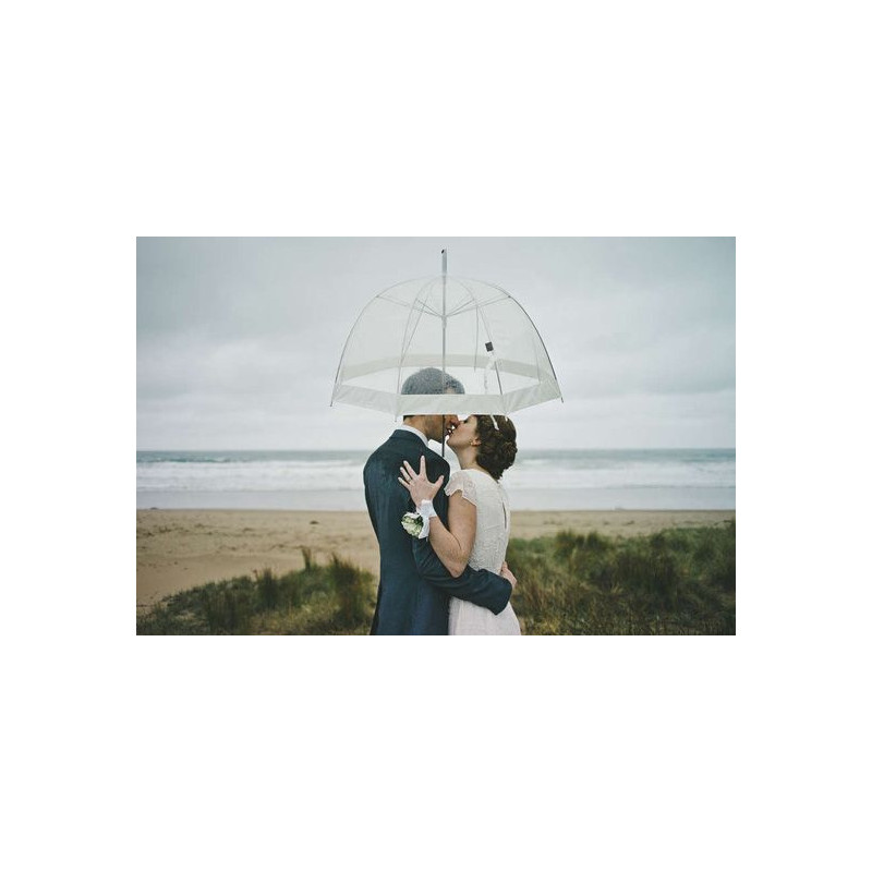 Parapluie cloche transparent bord blanc