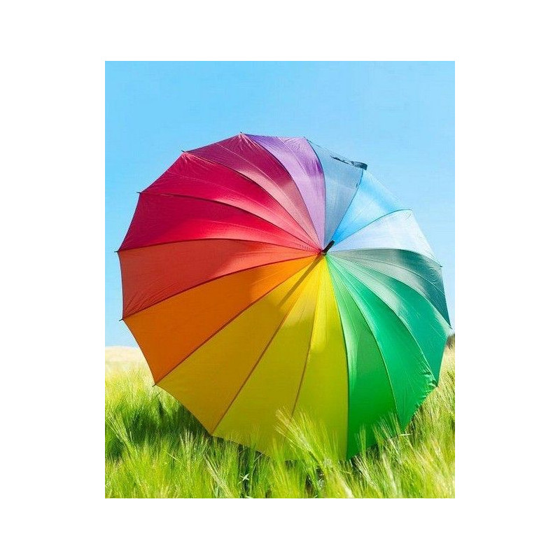 Parapluie arc en ciel poignée bois