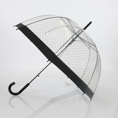Parapluie transparent en cloche à pois noirs