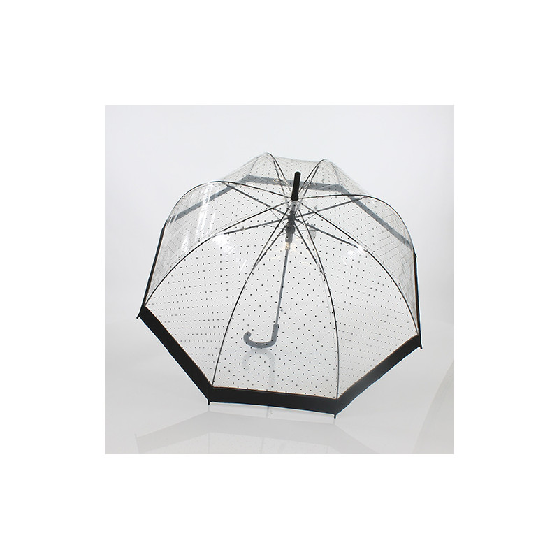 Parapluie transparent en cloche à pois noirs