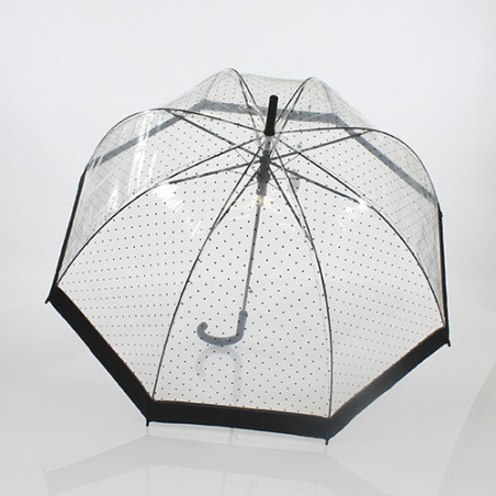 Parapluie transparent en cloche à pois noirs