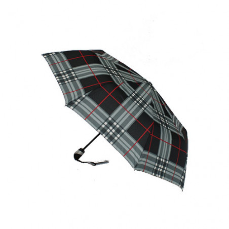 Parapluie pliant imprimé écossais gris et noir
