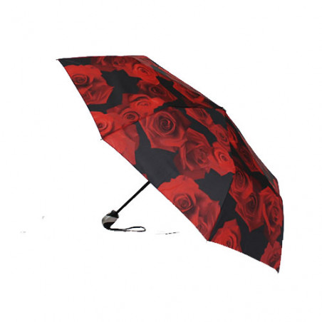 Parapluie pliant roses rouges à ouverture et fermeture automatiques