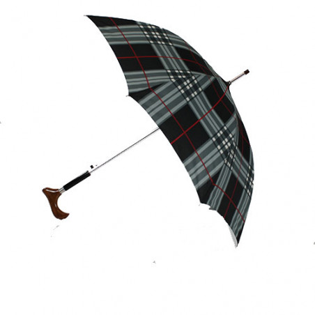 Parapluie canne de marche carreaux gris