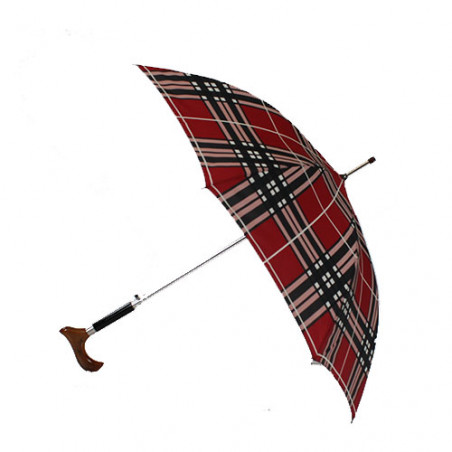 Parapluie canne de marche carreaux rouges et noirs
