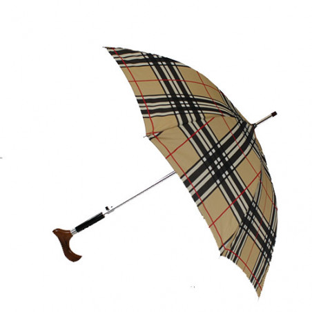 Parapluie canne de marche carreaux beiges et noirs