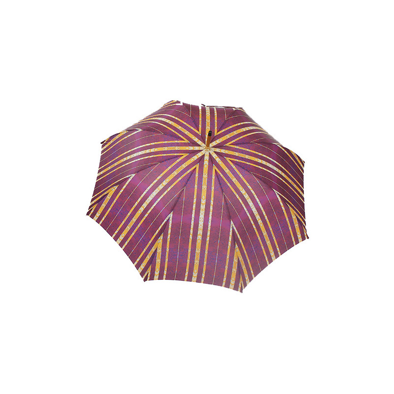 Parapluie canne bandes violettes poignée cuir mauve