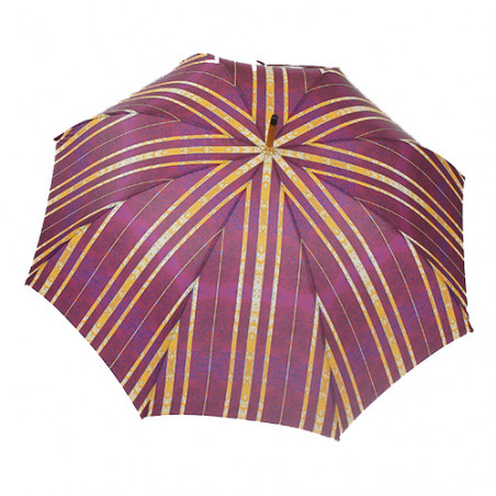 Parapluie canne bandes violettes poignée cuir mauve
