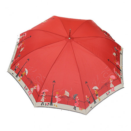 Parapluie rouge femme motif tempête en ville