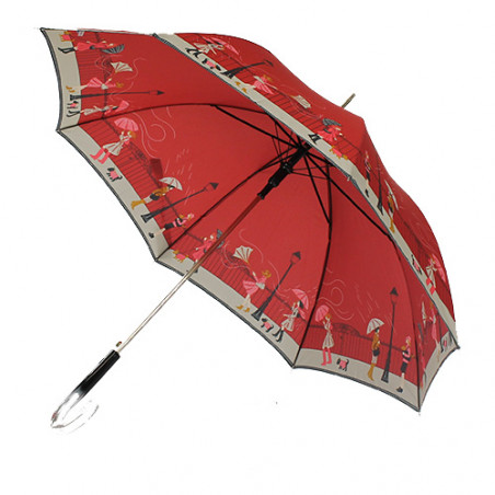 Parapluie rouge femme motif tempête en ville