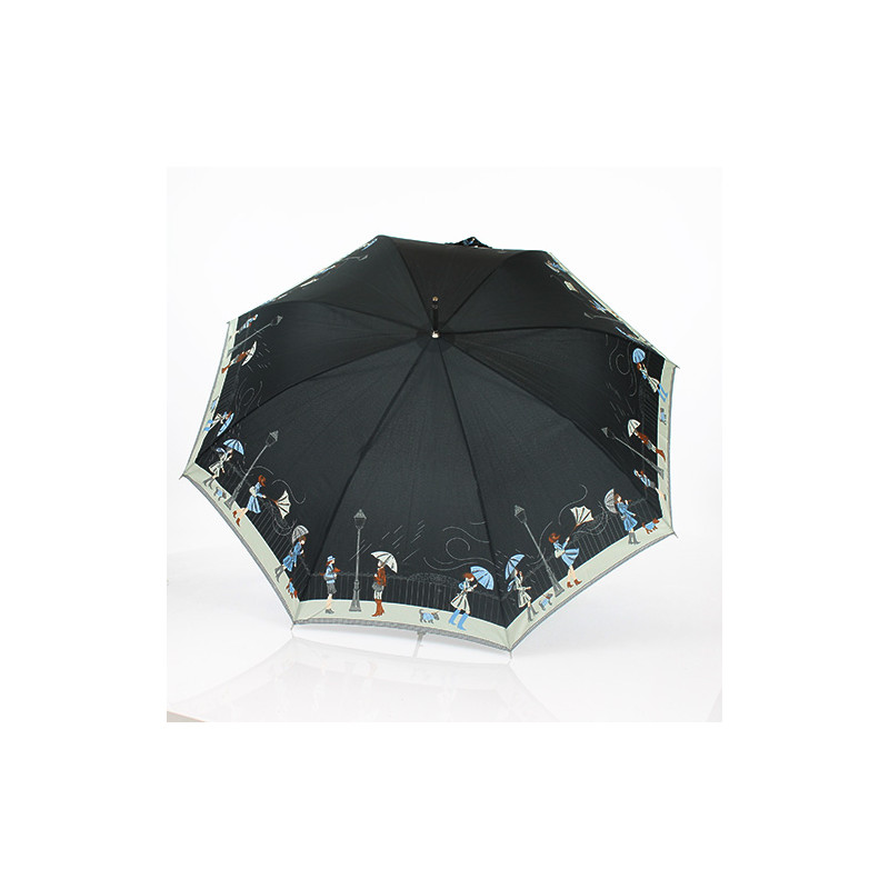 Parapluie noir femme motif tempête en ville