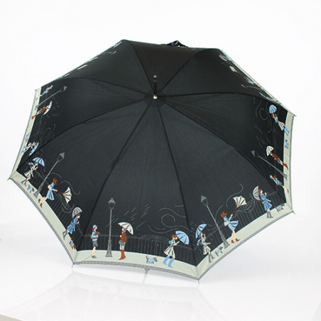 Parapluie noir femme motif tempête en ville