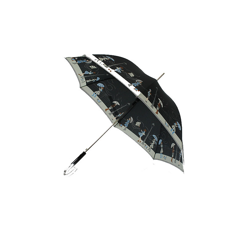 Parapluie noir femme motif tempête en ville