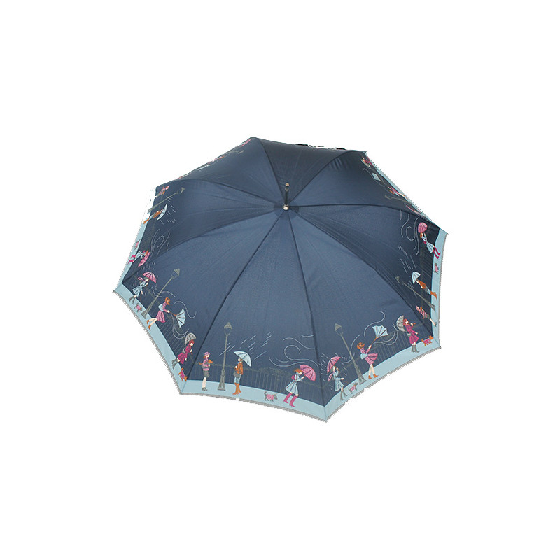 Parapluie bleu femme motif tempête en ville