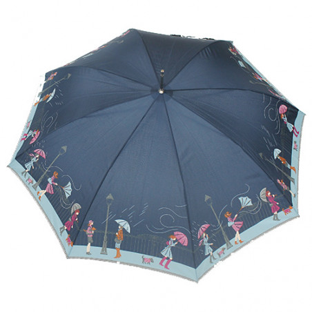 Parapluie bleu femme motif tempête en ville