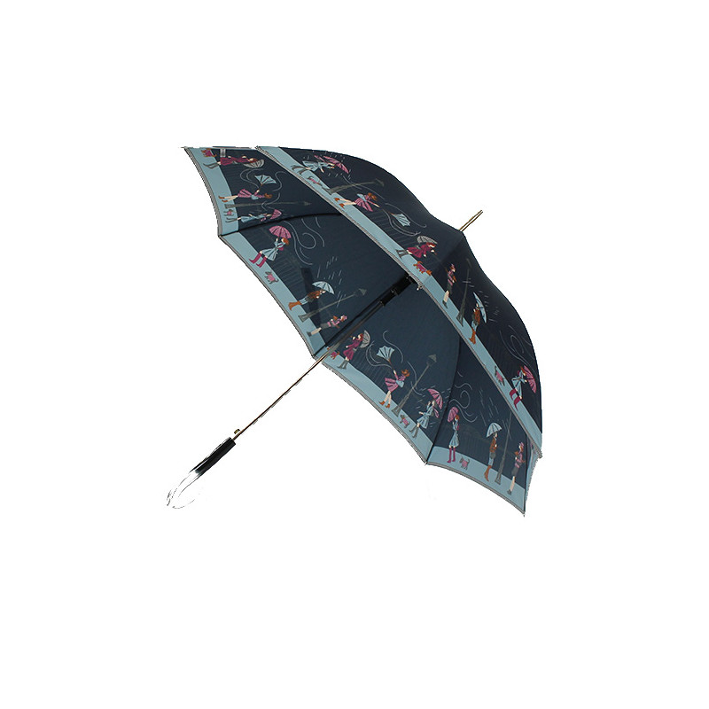 Parapluie bleu femme motif tempête en ville