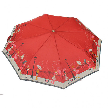 Parapluie pliant rouge femme motif tempête en ville