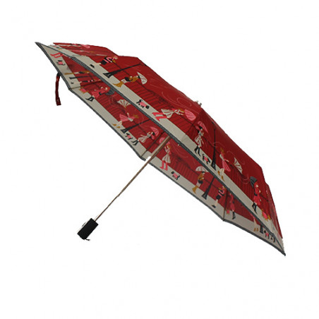Parapluie pliant rouge femme motif tempête en ville