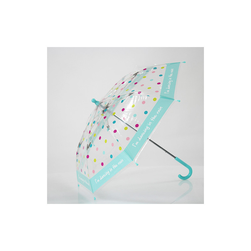 Parapluie enfant transparent à pois rose et jaune