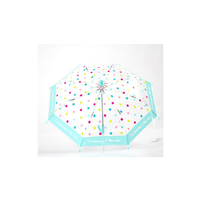 Parapluie enfant transparent à pois rose et jaune