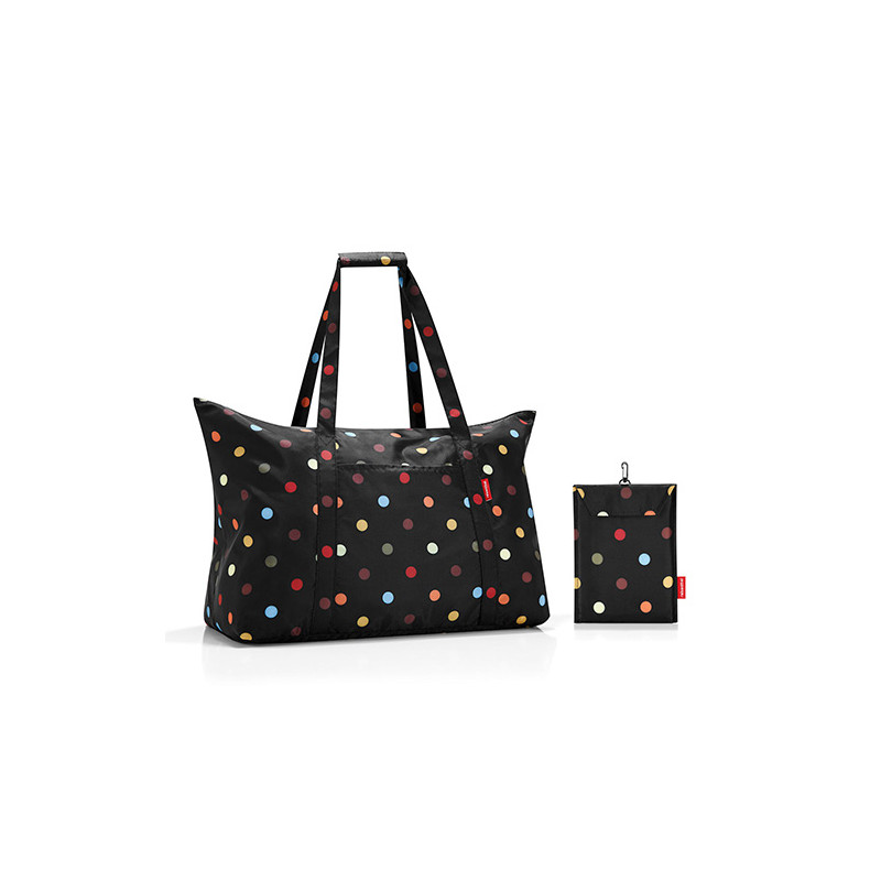 sac shopping pliable noir et pois multicolores