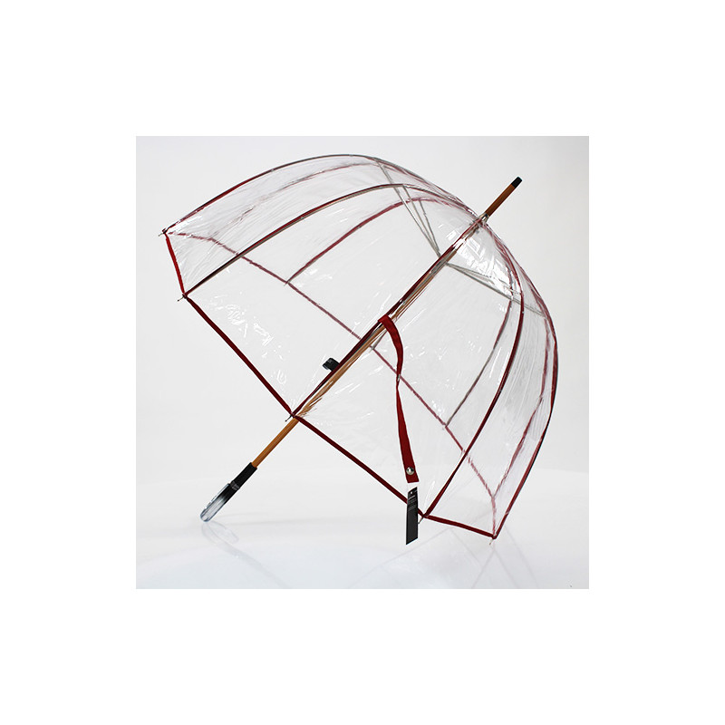 Parapluie transparent cloche made in france ganse rouge