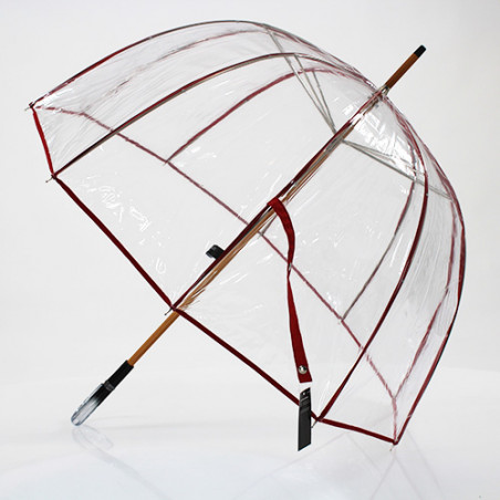 Parapluie transparent cloche made in france ganse rouge