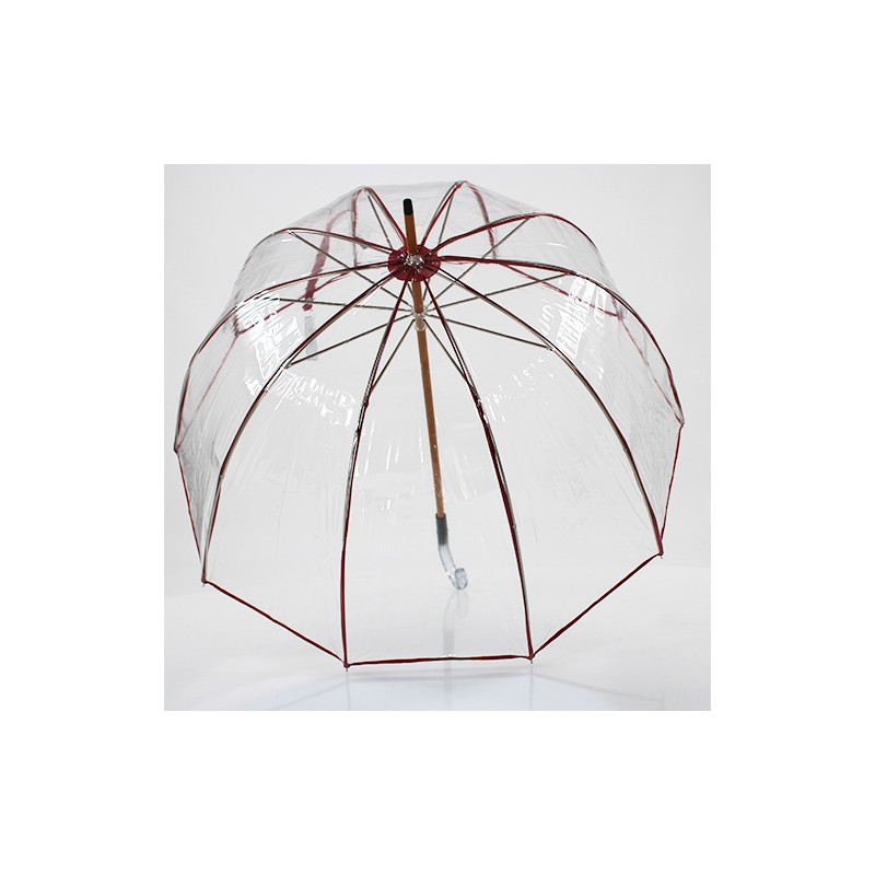 Parapluie transparent cloche made in france ganse rouge