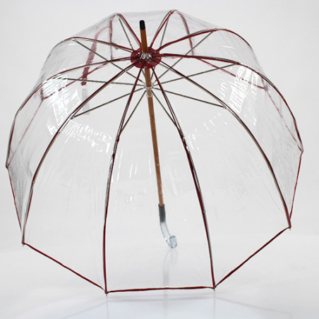 Parapluie transparent cloche made in france ganse rouge